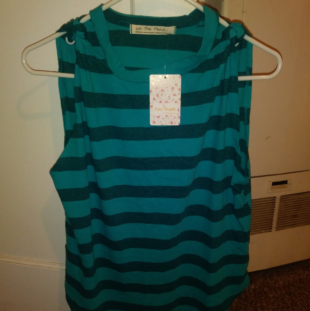 NWT! Free People "We The Free" Teal Stripe Tank